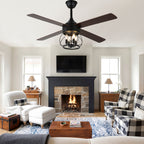 52 Inch Rustic Black Ceiling Fan with Lights and Remote, 6-Speed DC Motor Reversible Farmhouse Industrial Ceiling Fan