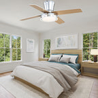 44 Inch Black/Chrome Modern Flush Mount Ceiling Fan with Dimmable LED Lights and Remote, 6 Speeds DC Motor Low Profile Ceiling Fan