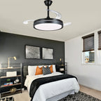 42 Inch Black/Gold/White Modern Retractable Ceiling Fan with LED Light and Remote, 6 Speeds DC Motor Bladeless Ceiling Fan for Bedroom