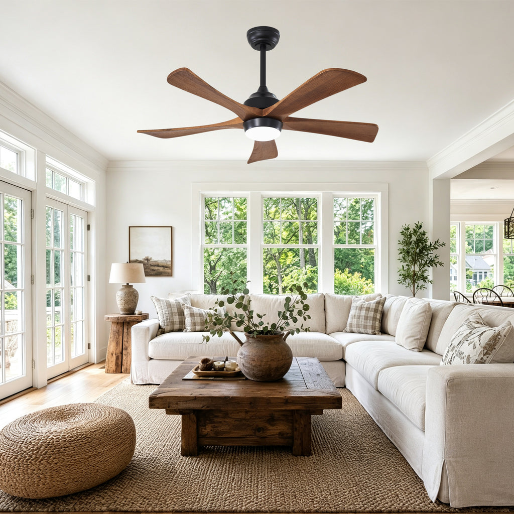 42 Inch Traditional Farmhouse Solid Wood 5 Blade Ceiling Fan with Lights & Remote Control, 6 Speed DC Motor Reversible Ceiling Fan