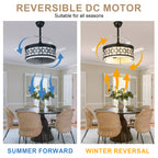 42 Inch Black Retractable Ceiling Fan with Lights and Remote, 6 Speeds DC Motor Farmhouse Black Bladeless Ceiling Fan for Bedroom