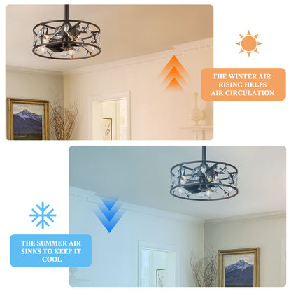 GED003-18" Modern Crystal Reversible Ceiling Fan Dimmable with Remote and Light Kit Included