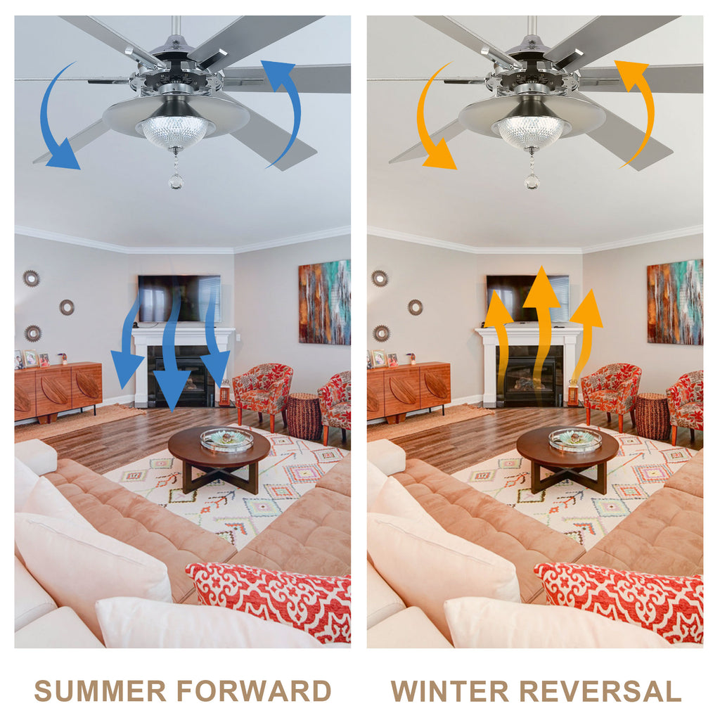 DC7204-BellaDepot 72" Silver/Black Finish Modern Urban Crystal Reversible Ceiling Fan with Remote and LED Light Kit, Large Size Ceiling Fan