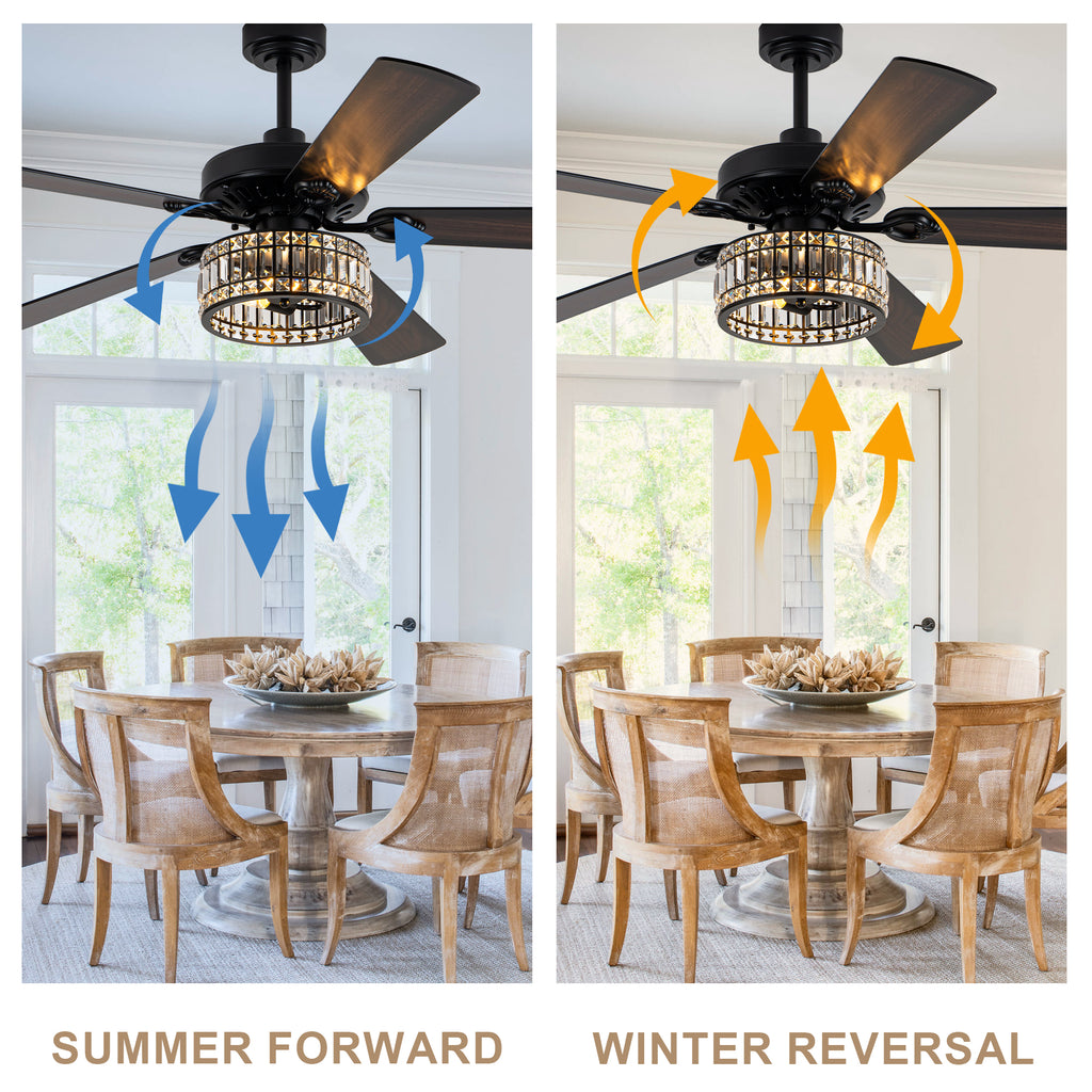 Luxury 60 Inch Crystal Caged Ceiling Fan with Light Reversible Quiet DC Motor and Remote Control Ceiling Fan Wood Blades Ceiling Fan Suit for Bedroom, Living Room, Kitchen