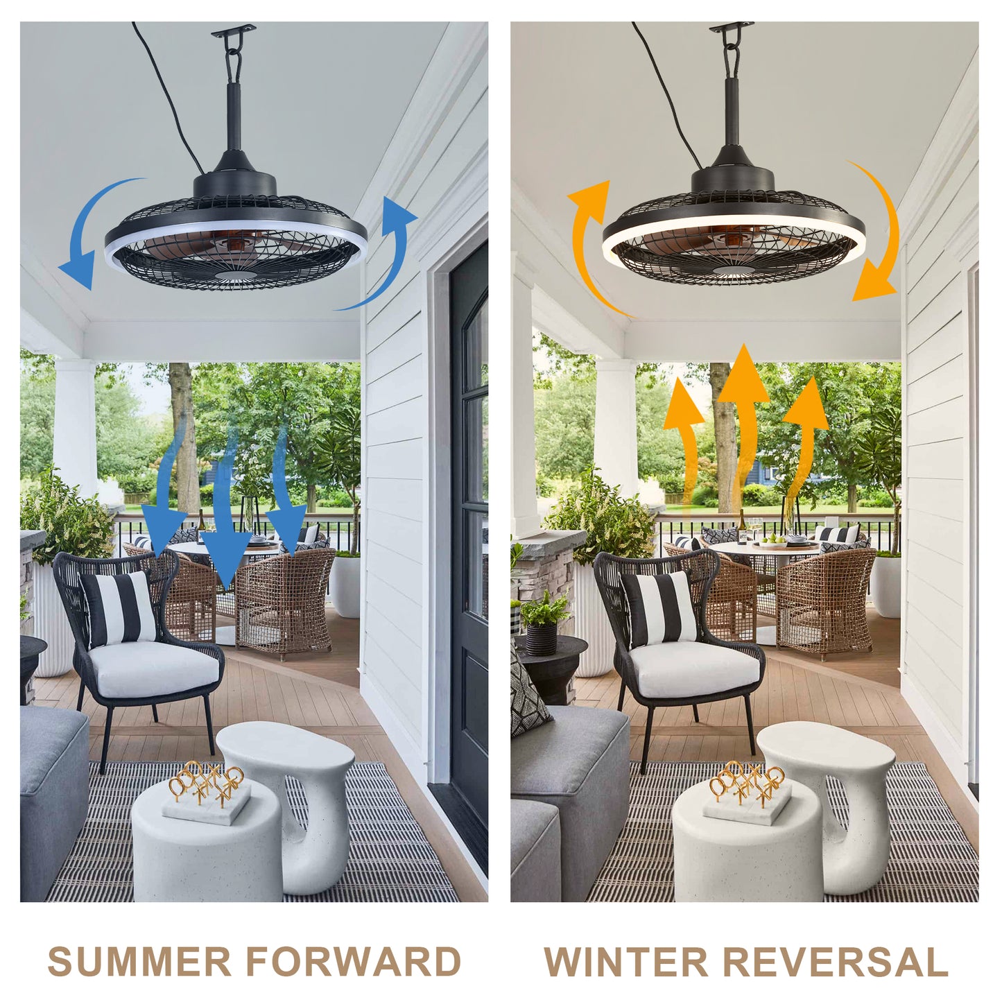 HW2001-BellaDepot 20" Compact Outdoor Caged Ceiling Fan with Remote Control, Waterproof Fan with LED Lights