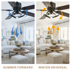 52 Inch Black/Chrome Modern Ceiling Fan with Led Light and Remote Control, 6 Speeds DC Motor Reversible Ceiling Fan for Living Room