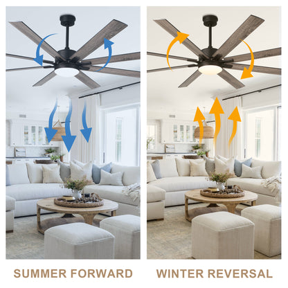 DC7207GED-72" 8 Blades Simple Modern Reversible Ceiling Fan with Remote and LED Light Kit Included, 6-speed Dimmable Large Size Ceiling Fan