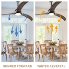 52 Inch Modern Farmhouse Matte Black Solid Wood Blade Ceiling Fan with Lights & Remote Control, 6 Speed DC Motor Reversible Ceiling Fan