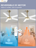 52 Inch Modern Smart Gold Ceiling Fan with Dimmable LED Light and Remote & APP Control, 6-Speed DC Motor Reversible Ceiling Fan