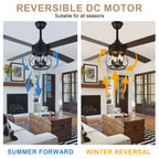 52 Inch Rustic Black Ceiling Fan with Lights and Remote, 6-Speed DC Motor Reversible Farmhouse Industrial Ceiling Fan