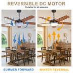 52 Inch Modern Black/Chrome Ceiling Fan with Dimmable LED Lights and Remote Control, 6 Speeds DC Motor Reversible Ceiling Fan for Large Room