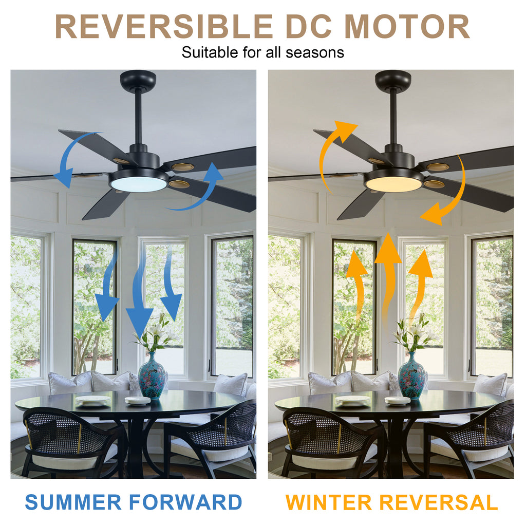 52 Inch Modern LED Ceiling Fan with Light and Remote,6 Speeds DC Motor Reversible Ceiling Fan for Living Room