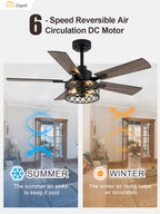 46 Inch Farmhouse Caged Ceiling Fan with Light and Remote, 6-Speed DC Motor Reversible Ceiling Fan, Dual-Finish Blades, Adjustable Height