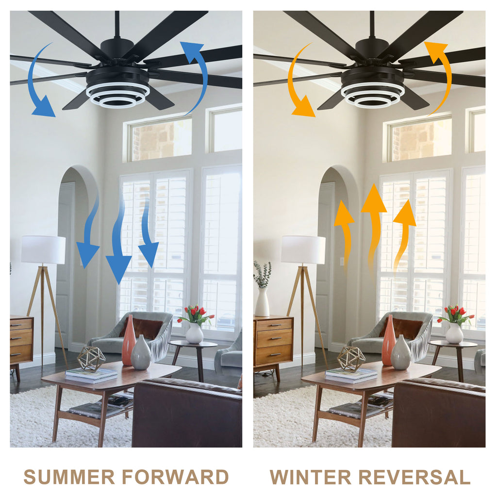 72 Inch Black/Gold/Chrome 8-Blade Modern Extra Large Ceiling Fan with LED Light and Remote, 6 Speeds DC Motor Reversible Ceiling Fan DIY Shade