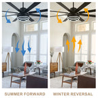 72 Inch Black/Gold/Chrome 8-Blade Modern Extra Large Ceiling Fan with LED Light and Remote, 6 Speeds DC Motor Reversible Ceiling Fan DIY Shade