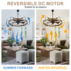 36 Inch Farmhouse Wagon Wheel Ceiling Fan with Lights and Remote Control, 6 Speeds DC Motor Bladeless Fandelier Ceiling Fan