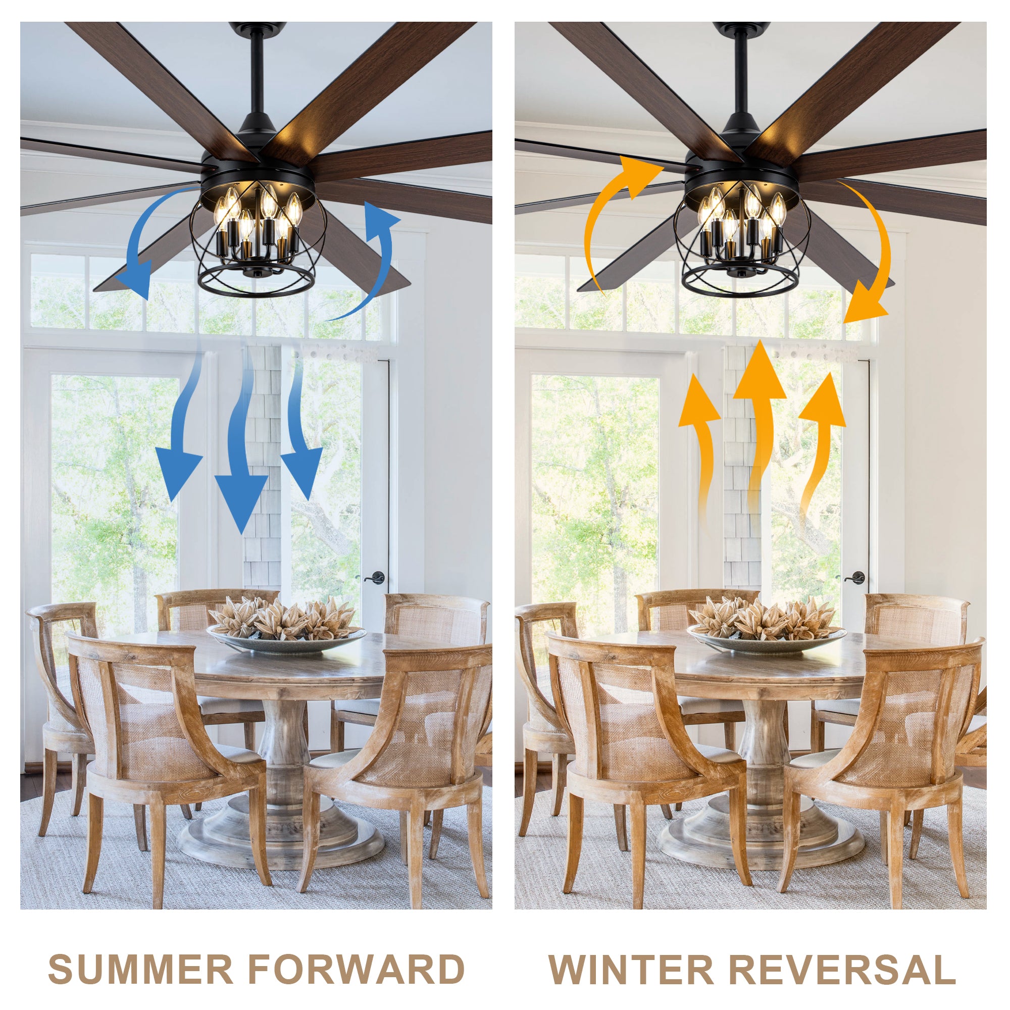 Industrial 72 Inch Large Ceiling Fan with Light Quiet Reversible DC Motor with Remote Control Ceiling Fan Adjustable Downrods Ceiling Fan Suit for Bedroom, Living Room