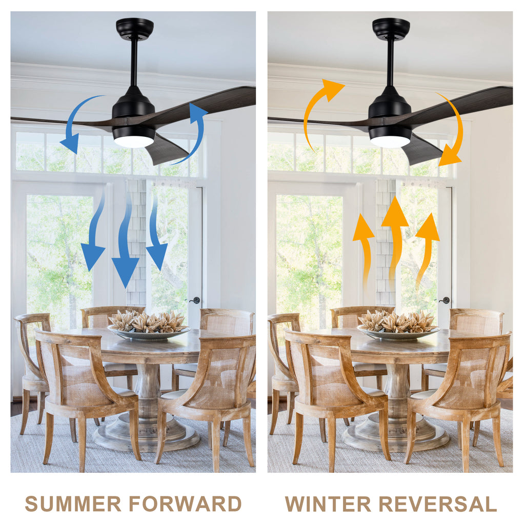 52 Inch Modern Farmhouse Black 3 Blade Ceiling Fan with Lights & Remote Control, 6 Speed DC Motor Reversible Ceiling Fan