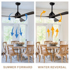 52 Inch Modern Farmhouse Black 3 Blade Ceiling Fan with Lights & Remote Control, 6 Speed DC Motor Reversible Ceiling Fan