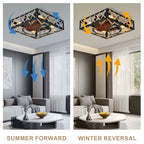 18 Inch Rectangular Industrial Farmhouse Flush Mount Ceiling Fan with Lights and Remote Control, 6 Speeds DC Motor Bladeless Ceiling Fan