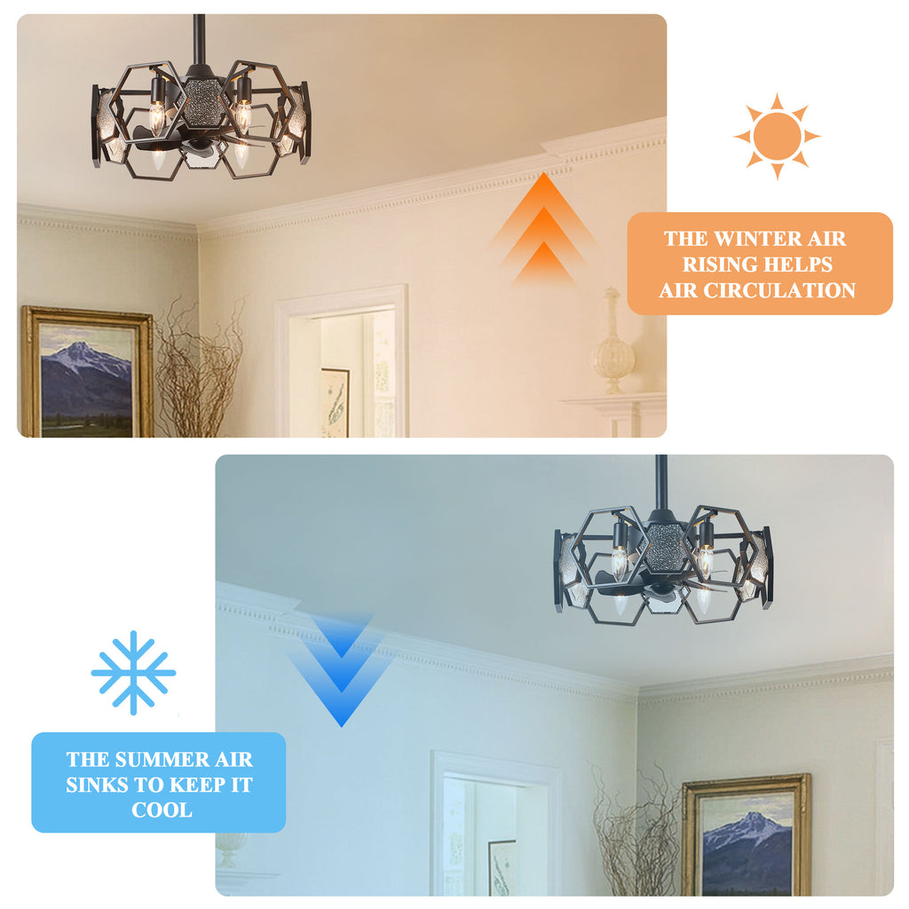 DC1903-BellaDepot 18.9" Gold/Black/Silver Finish Geometric Reversible Ceiling Fan with 6 Lights and Remote