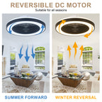 19 Inch Modern Smart Flush Mount Ceiling Fan with Dimmable LED Light and Remote, 6 Speeds DC Motor Bladeless Ceiling Fan for Low Profile with RGB Light