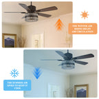 BD2069-BellaDepot 52" Black Crystal Caged Reversible Ceiling Fan with Remote and 3 Lights, DC Motor Ceiling Fan