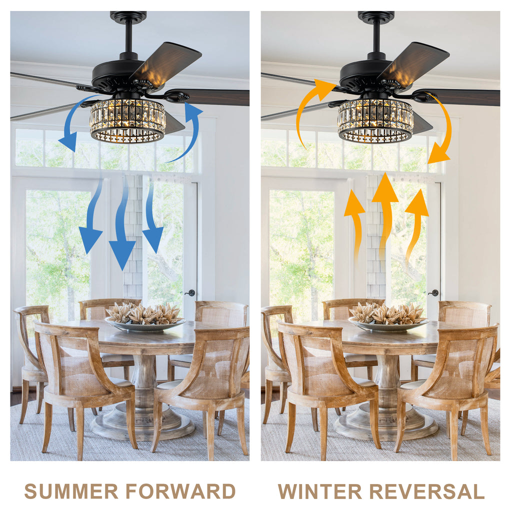 Luxury 52 Inch Crystal Caged Ceiling Fan with Light Reversible Wood Blades Quiet DC Motor Ceiling Fan Remote Control Timing Ceiling Fan Suit for Living Room, Kitchen, Bedroom