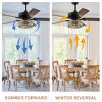 Luxury 52 Inch Crystal Caged Ceiling Fan with Light Reversible Wood Blades Quiet DC Motor Ceiling Fan Remote Control Timing Ceiling Fan Suit for Living Room, Kitchen, Bedroom