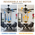 52 Inch Black/Chrome Modern Luxury Cryatal Ceiling Fan with Lights and Remote, 6 Speeds DC Motor Reversible Chandelier Ceiling Fans