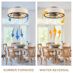 20 Inch Farmhouse Enclosed Fabric Shade Low Profile Bladeless Ceiling Fan with Remote Control, 6 Speed DC Motor Reversible Ceiling Fan