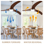 52 Inch Modern Stain Nickel Walnut Wood Ceiling Fan with Lights & Remote Control, 6 Speed DC Motor Reversible Ceiling Fan