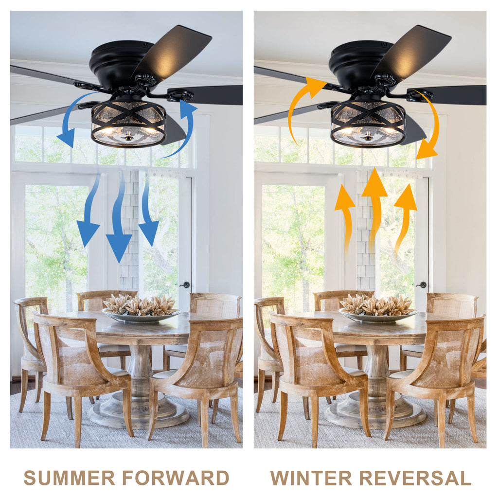 Farmhouse 52 Inch Caged  Flush Mount Ceiling Fan with Light Quiet Reversible DC Motor with 5 Fan Blades Ceiling Fan with Light Remote Control Adjustable 6 Speed Ceiling Fan with Light Suit for Bedrooms, Living Rooms, Kitchens