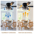 Farmhouse 52 Inch Caged  Flush Mount Ceiling Fan with Light Quiet Reversible DC Motor with 5 Fan Blades Ceiling Fan with Light Remote Control Adjustable 6 Speed Ceiling Fan with Light Suit for Bedrooms, Living Rooms, Kitchens