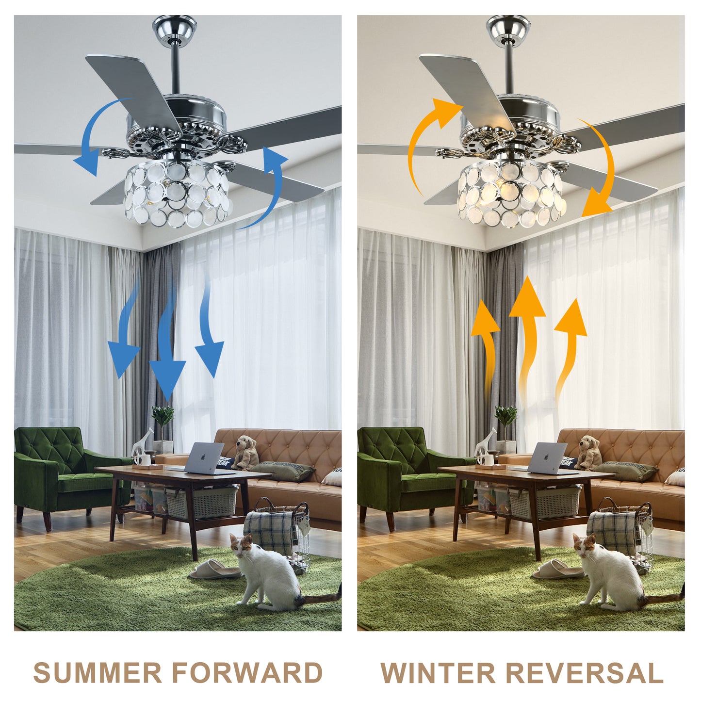 DC5216-52" 5 Wooden Blades Chrome Finish Modern Reversible Ceiling Fan with Remote and Light, 6-speed Large Size Ceiling Fan