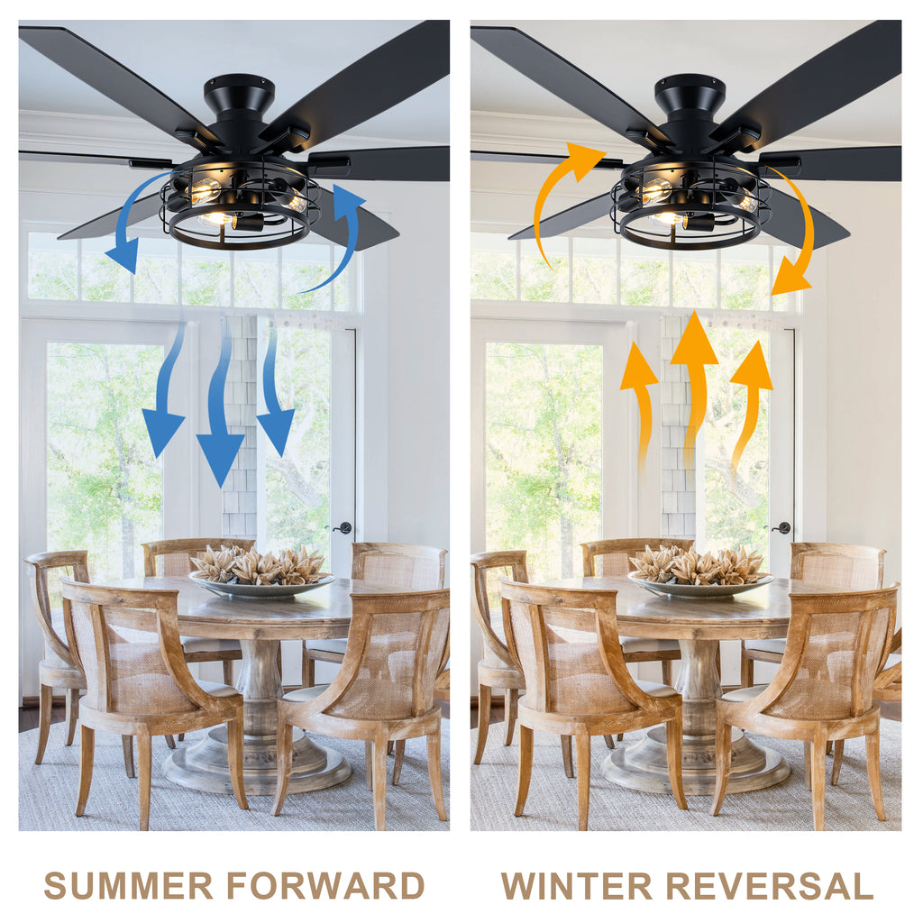 Farmhouse 60 Inch Flush Mount Ceiling Fan with Light Reversible Quiet DC Motor 6 Speed Ceiling Fan with Light Caged Timming Remote Control Ceiling Fan with Light Suit for Bedrooms, Kitchens, Living Rooms