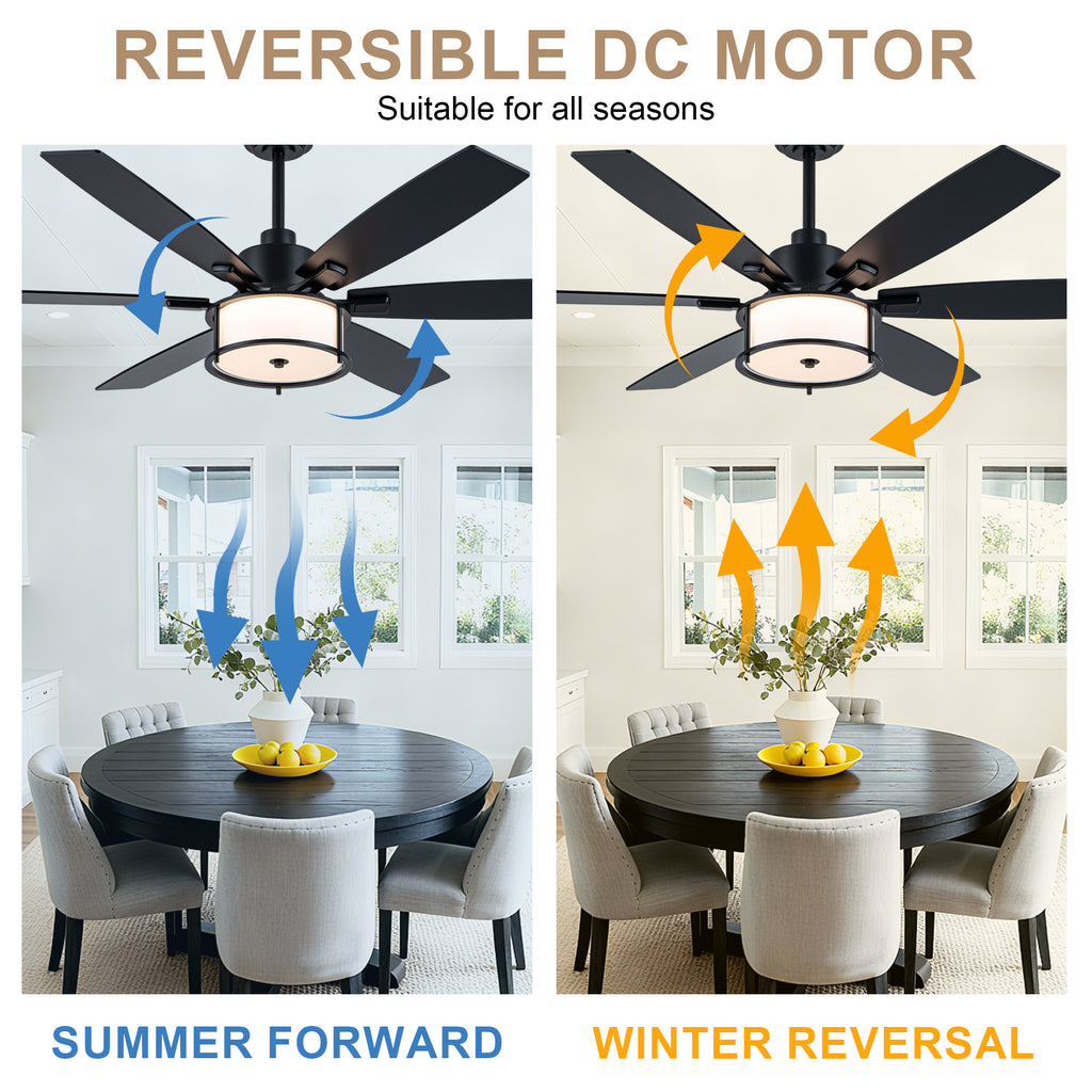 60 Inch Black Farmhouse Large Ceiling Fan with Dimmable 3CCT LED Light and Remote, 6 Speeds DC Motor Reversible Ceiling Fan for Large Rooms