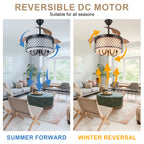 42 Inch Farmhouse Retractable Ceiling Fan with Lights and Remote Control, 6 Speeds DC Motor Bladeless Ceiling Fan for Bedroom