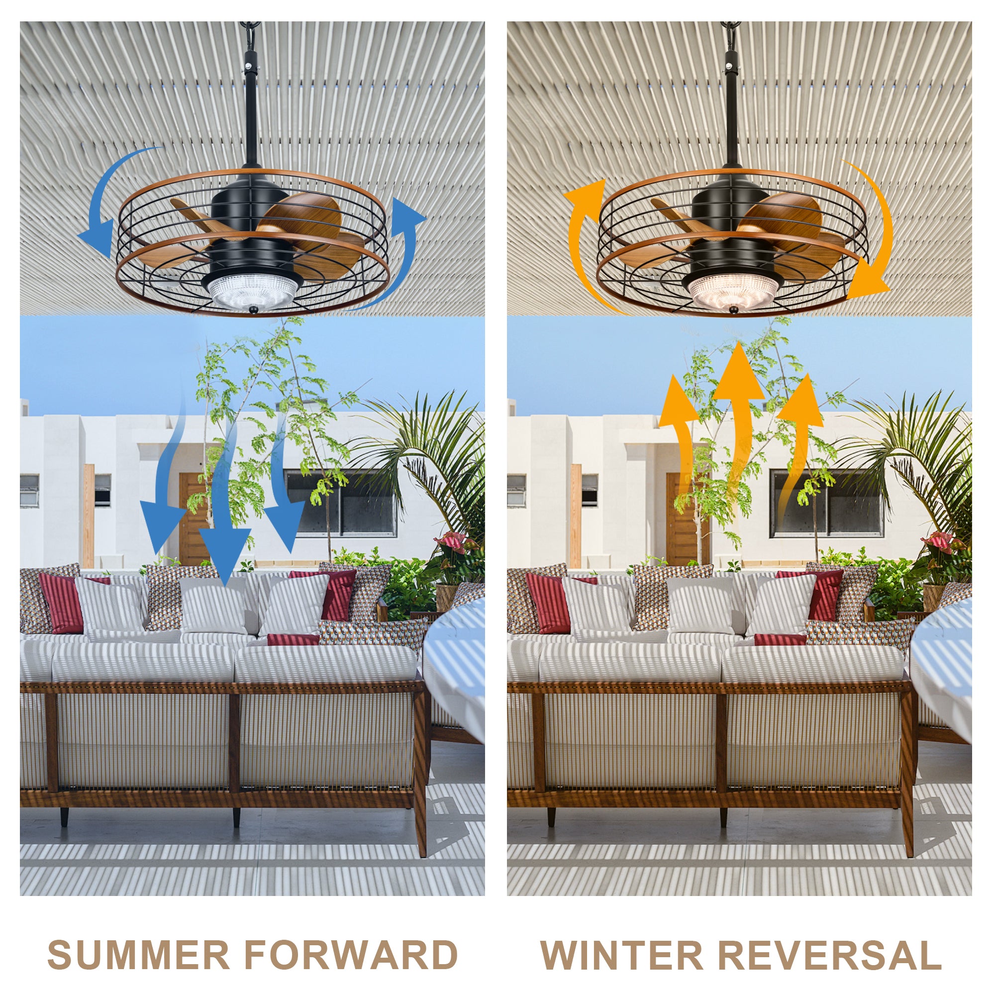 21 Inch Outdoor Waterproof Ceiling Fan with LED Light and Remote & APP Control, 6-Speed Reversible DC Motor Plug-in Ceiling Fan for Patio