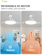 Modern 42 Inch Retractable Ceiling Fan with Light Dimmable LED Light and Quiet DC Motor Ceiling Fan Smart Control Ceiling Fan with Light Suit for Living Room, Bedroom and Kitchen
