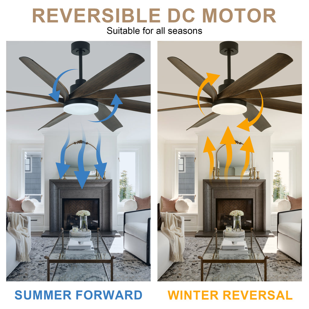 72 Inch Modern Ceiling Fan with LED Light and Remote Control, 6 Speed Reversible DC Motor Large Room Ceiling Fan for Living Room