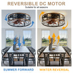 18 Inch Rustic Farmhouse Industrial Flush Mount Ceiling Fan with Lights and Remote, 6 Speeds DC Motor Reversible Low Profile Ceiling Fan