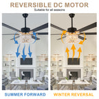 65 Inch Modern Glam Crystal Ceiling Fan with Lights and Remote Control,6 Speeds DC Motor  Black/Chrome Large Ceiling Fan with Crystals