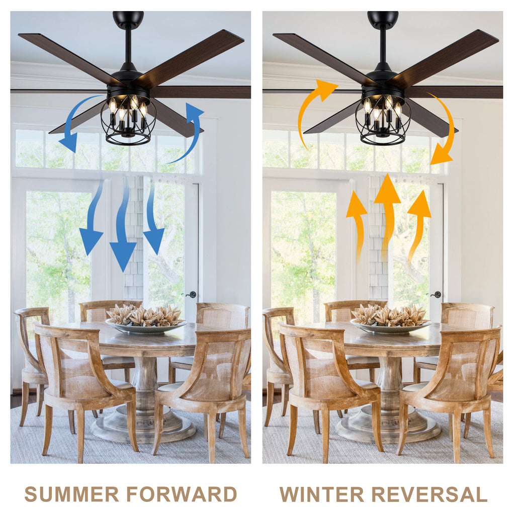 Industrial 60 Inch Caged Ceiling Fan with Light 6 Wood Blades Reversible Quiet DC Motor Ceiling Fan 3 Downrods with Remote Control Ceiling Fan Suit for Living Room, Bedroom