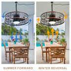 24 Inch Farmhouse Outdoor Waterproof Ceiling Fan with LED Light and Remote, 6 Speeds Black Plug In Caged Outdoor Fan Light