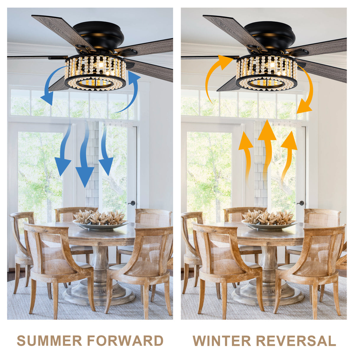 Bohemian 52 Inch Flush Mount Ceiling Fan with Light Quiet DC Motor Reversible 5 Fan Blades Farmhouse Ceiling Fan with Light Remote Control 6 Adjustable Speed Ceiling Fan Suit for Bedrooms, Kitchens, Living Rooms