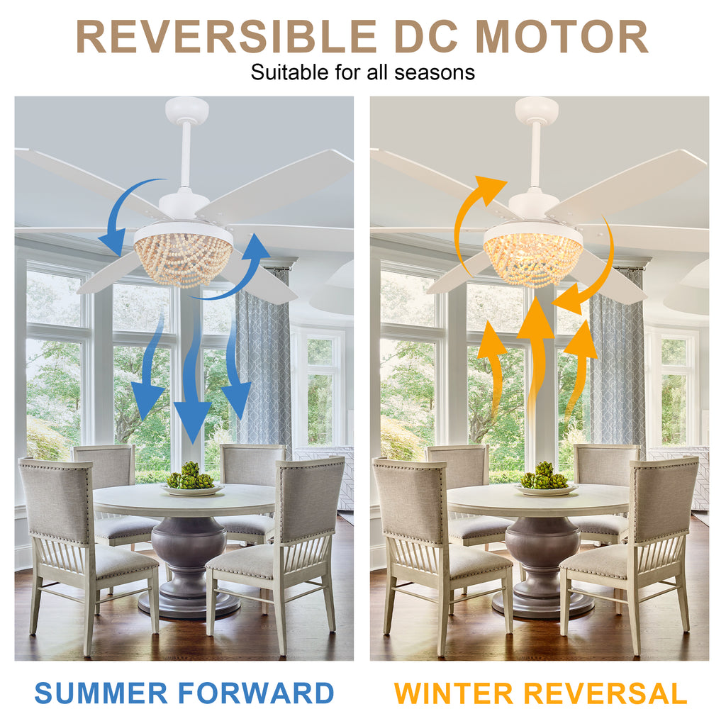 65 Inch White Bohemian  Ceiling Fan with Lights and Remote, 6 Speeds DC Motor Reversible Large Ceiling Fan for Living Room