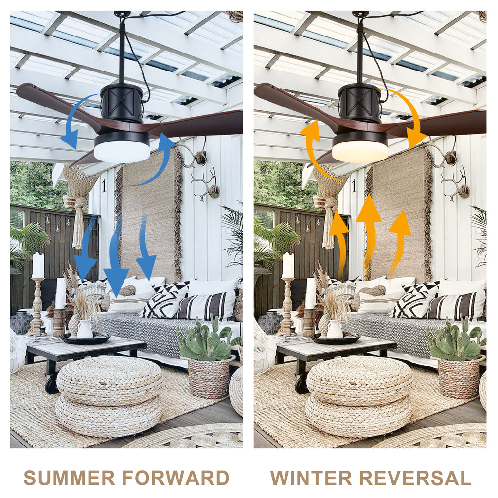 42 Inch Modern Farmhouse Smart Outdoor Ceiling Fan with Dimmable LED and Remote, 6 Speeds Waterproof Ceiling Fans Plug In Outside Patio Fan