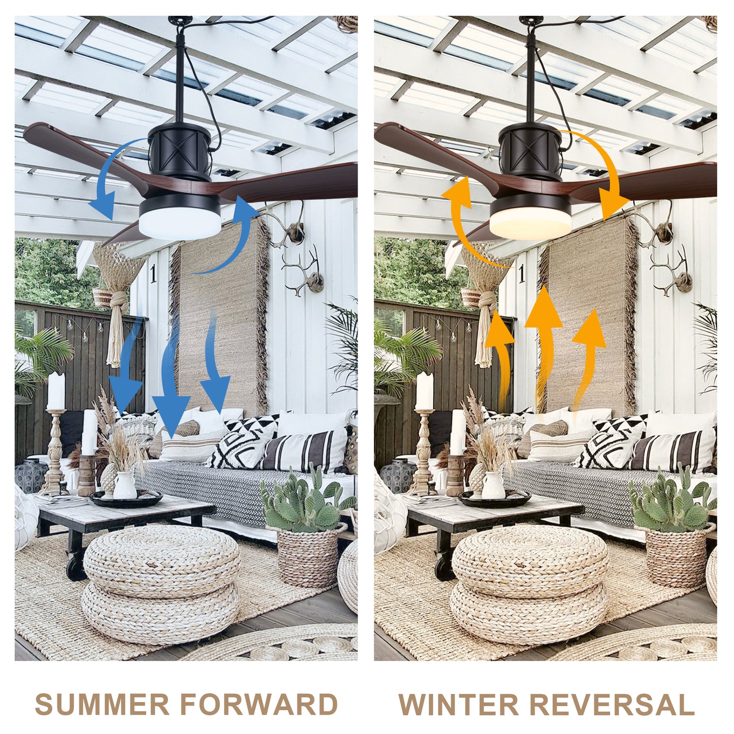 HW4202-GED-BellaDepot 24" Outdoor Modern Farmhouse LED Ceiling Fan with Remote Control, Plug in Ceiling Fan