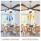 42 Inch Modern Farmhouse Stain Nickel Solid Wood Blade Ceiling Fan with Lights & Remote Control, 6 Speed DC Motor Reversible Ceiling Fan